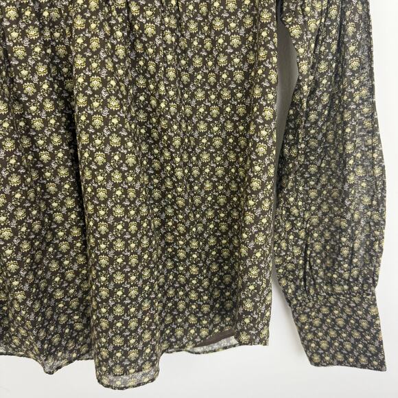 NWT Rebecca Taylor Womens Feather Fleur Print Ruched Neck Peasant Brown Shirt 0 - Picture 5 of 14